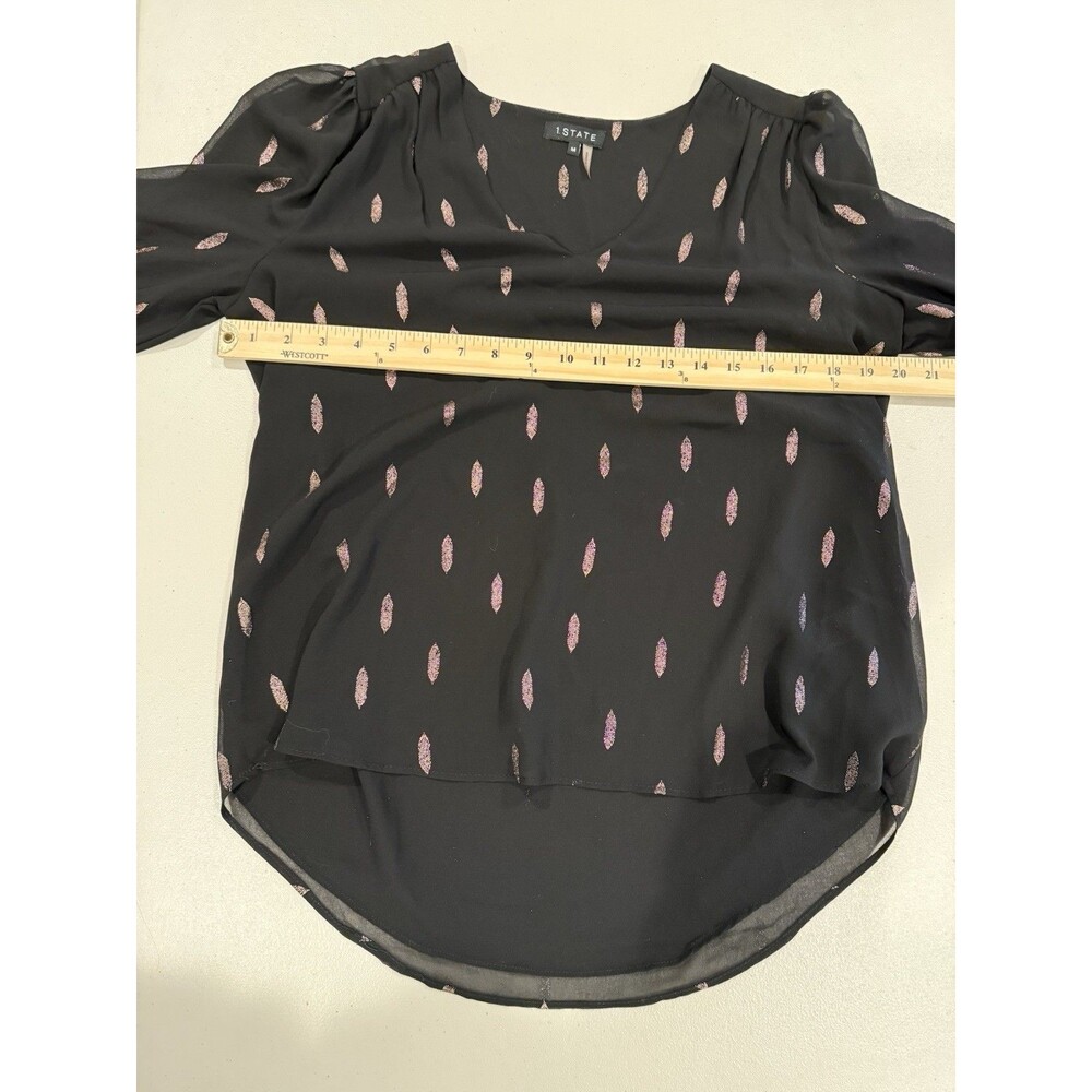 1.State Tunic Blouse Women Medium Black Workwear Lightweight Sheer Career Travel - Picture 4 of 6